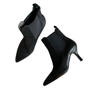 Janet & Janet Black Shiny Leather Pointy Toe Ankle Boots Size EU 39